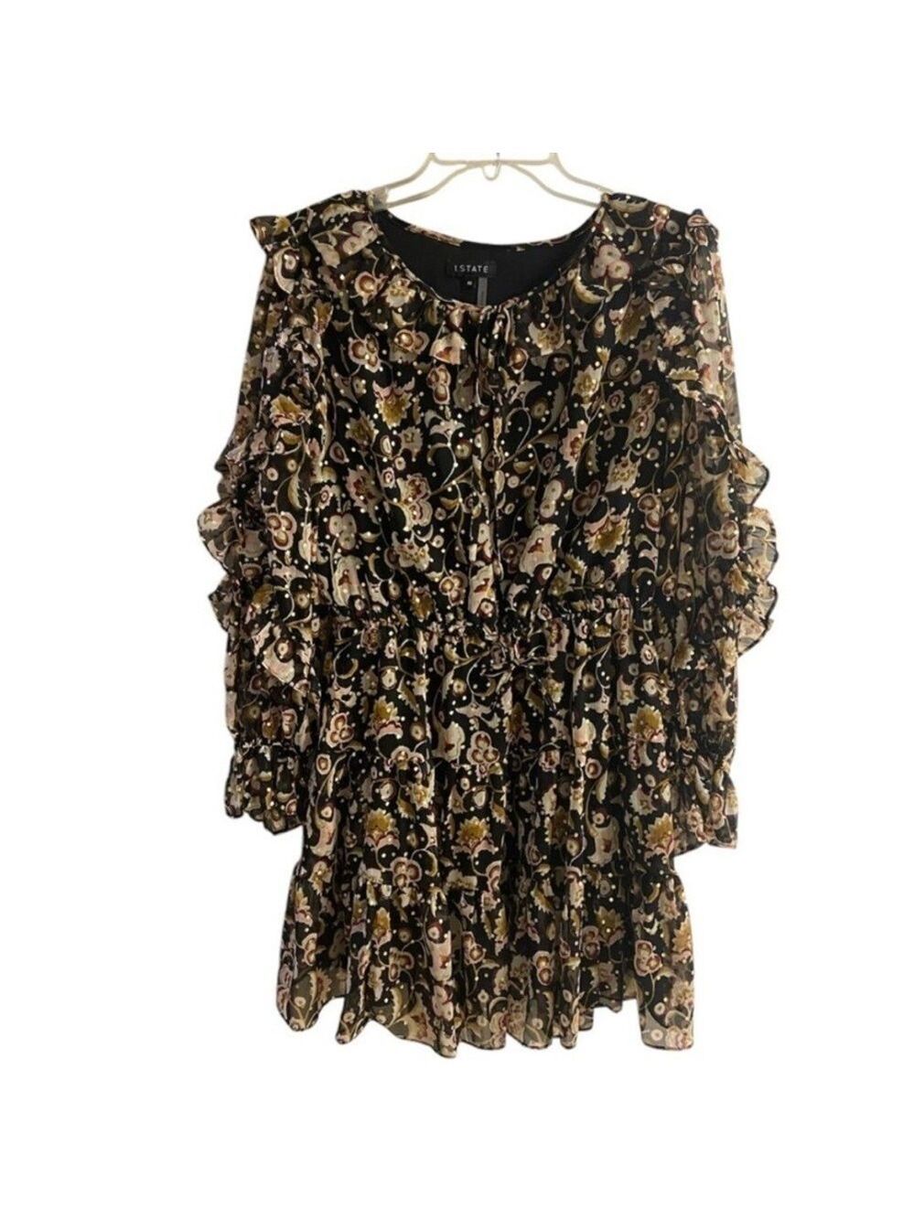 1. State Floral Black Dress mini ruffled might out Medium NWT - Picture 3 of 12